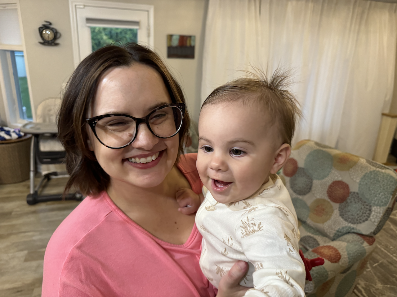 Zoe making a funny face with mom.